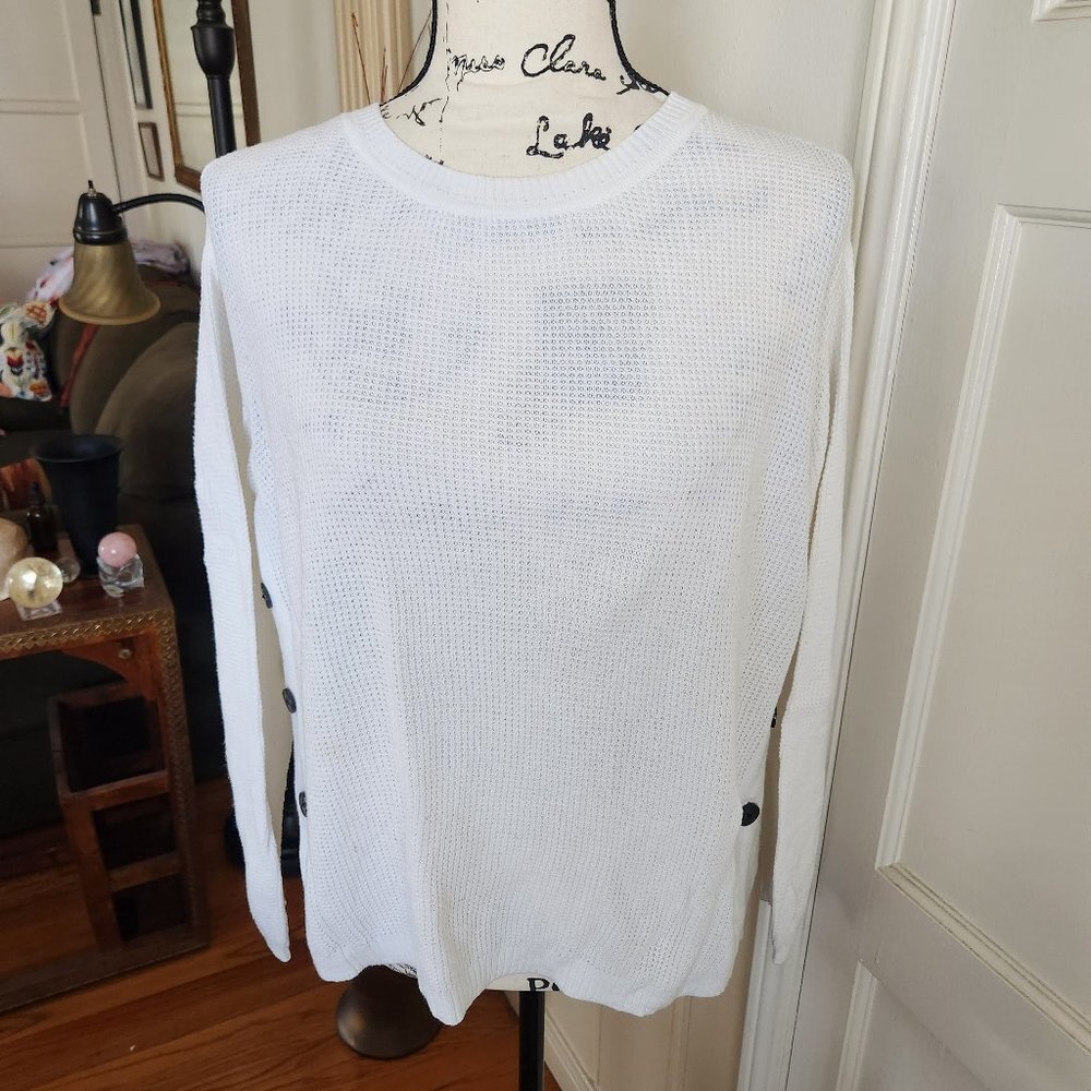 1. State Waffle White Weave Long Sleeved Pull Over Sz S